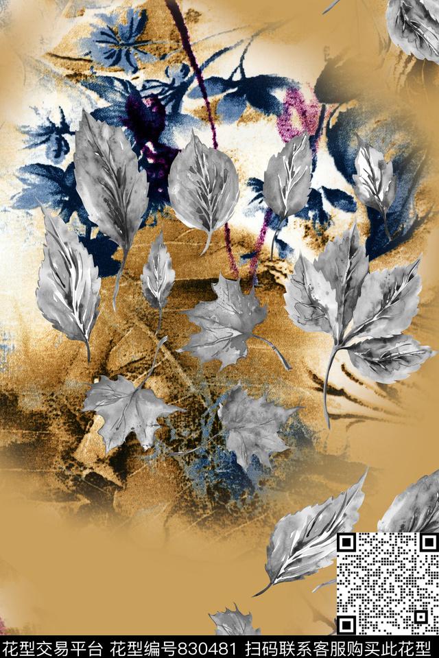 手绘水墨素描数码印花华亿平台下载（图片编号: 830481） - 瓦栏（Walan）