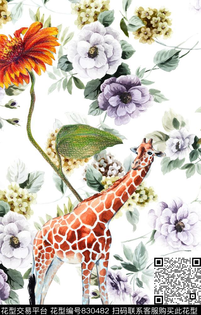 定位花卉长颈鹿数码印花华亿平台下载（图片编号: 830482） - 瓦栏（Walan）