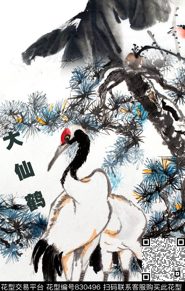 定位仙鹤中国风数码印花华亿平台下载（图片编号: 830496） - 瓦栏（Walan）