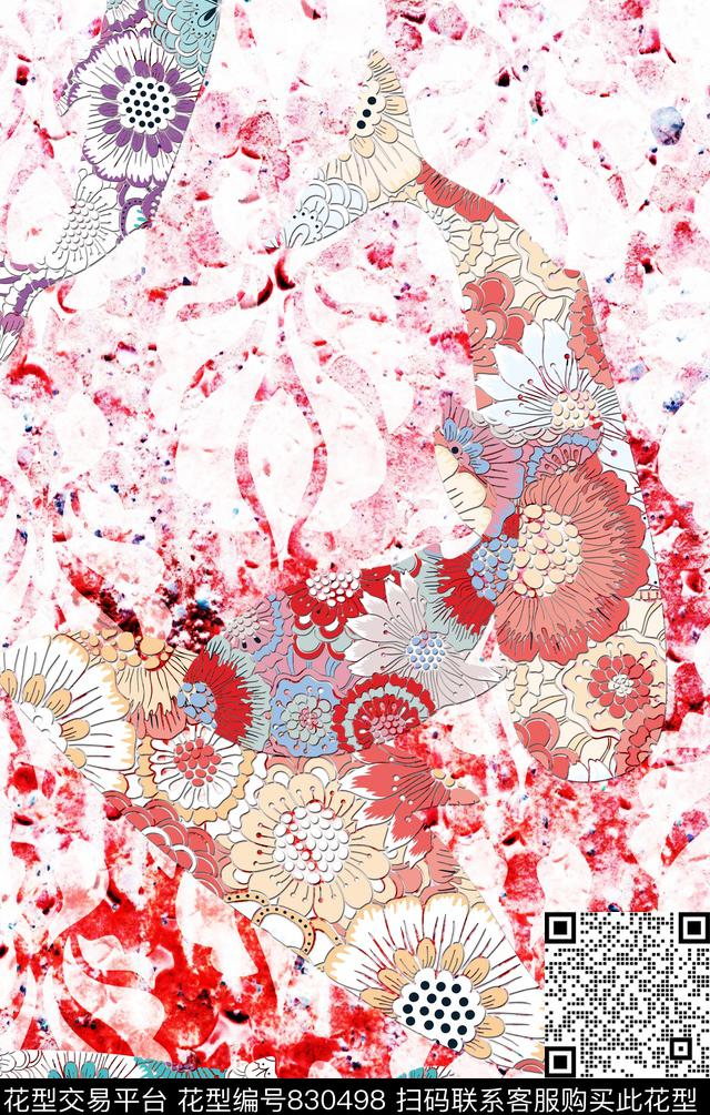 定位剪纸鲸鱼数码印花华亿平台下载（图片编号: 830498） - 瓦栏（Walan）