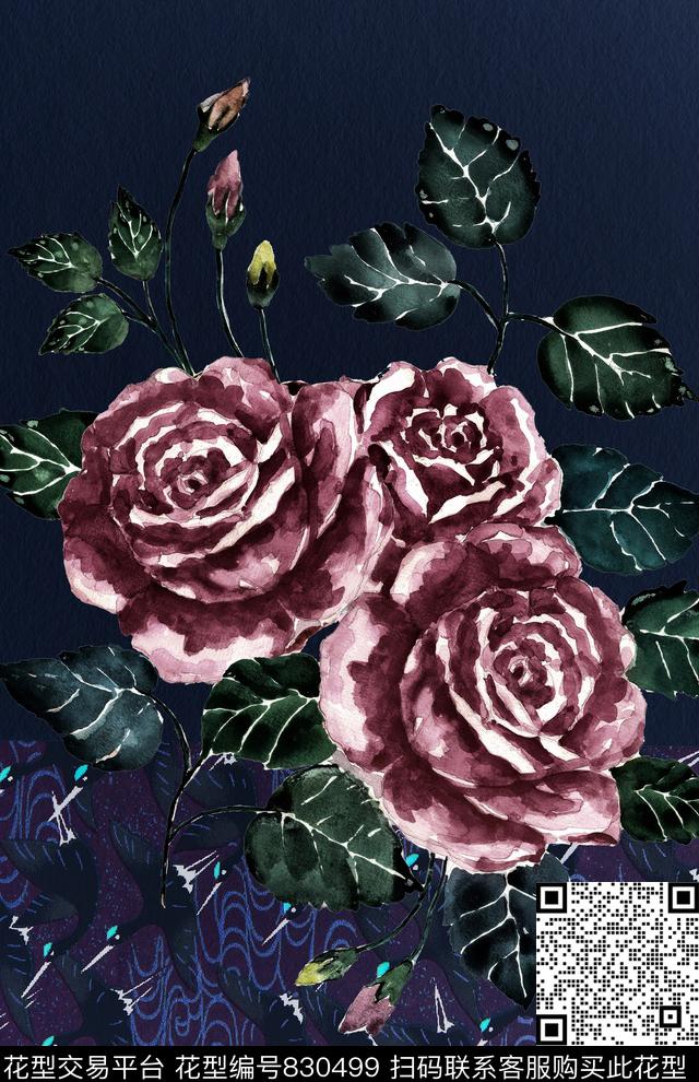 定位手绘仙鹤数码印花华亿平台下载（图片编号: 830499） - 瓦栏（Walan）