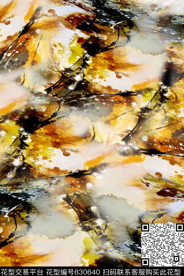 女装连衣裙抽象色块肌理数码印花华亿平台下载（图片编号: 830640） - 瓦栏（Walan）