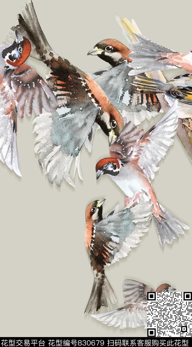 鸟动物水彩数码印花华亿平台下载（图片编号: 830679） - 瓦栏（Walan）