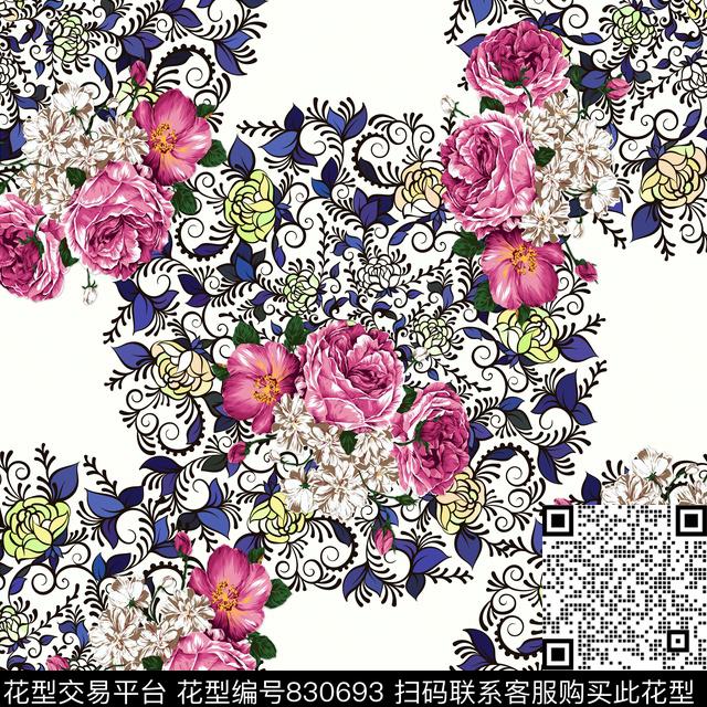 乱花花卉90方巾传统印花华亿平台下载（图片编号: 830693） - 瓦栏（Walan）