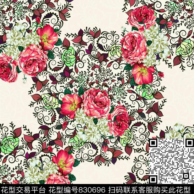乱花花卉90方巾传统印花华亿平台下载（图片编号: 830696） - 瓦栏（Walan）