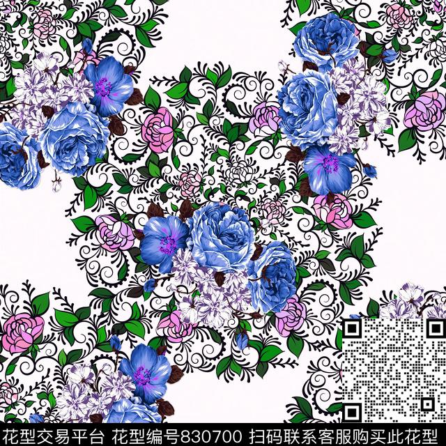 乱花花卉90方巾传统印花华亿平台下载（图片编号: 830700） - 瓦栏（Walan）