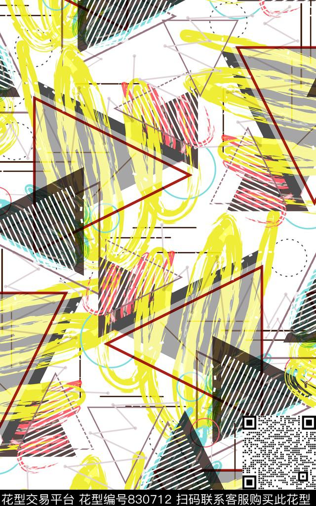 抽象几何三角形传统印花华亿平台下载（图片编号: 830712） - 瓦栏（Walan）