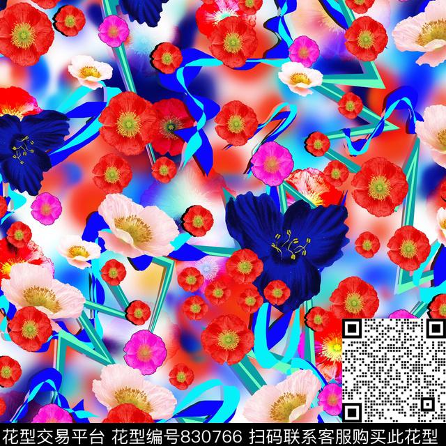 朦胧花卉红色花数码印花华亿平台下载（图片编号: 830766） - 瓦栏（Walan）