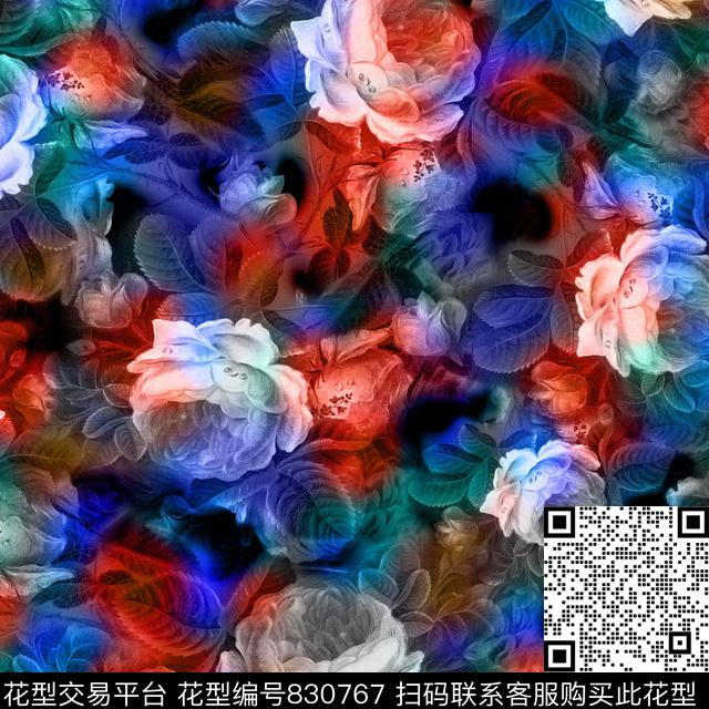 玫瑰朦胧花卉数码印花华亿平台下载（图片编号: 830767） - 瓦栏（Walan）