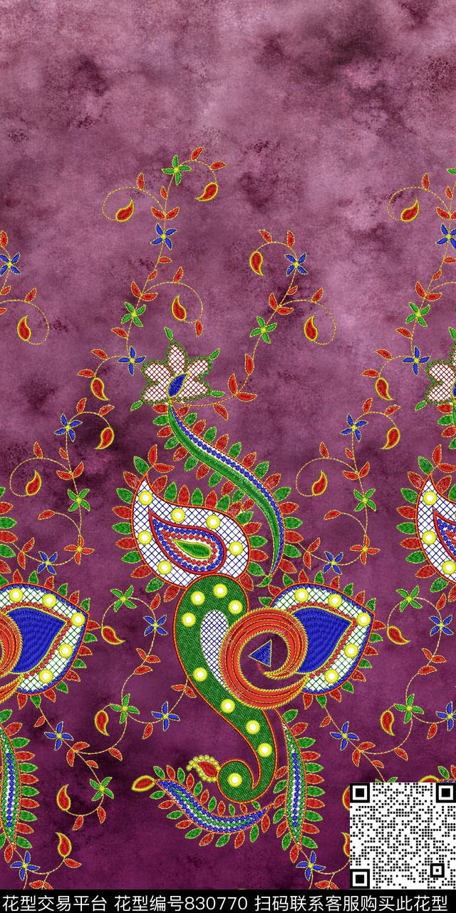 民族风绣花几何数码印花华亿平台下载（图片编号: 830770） - 瓦栏（Walan）