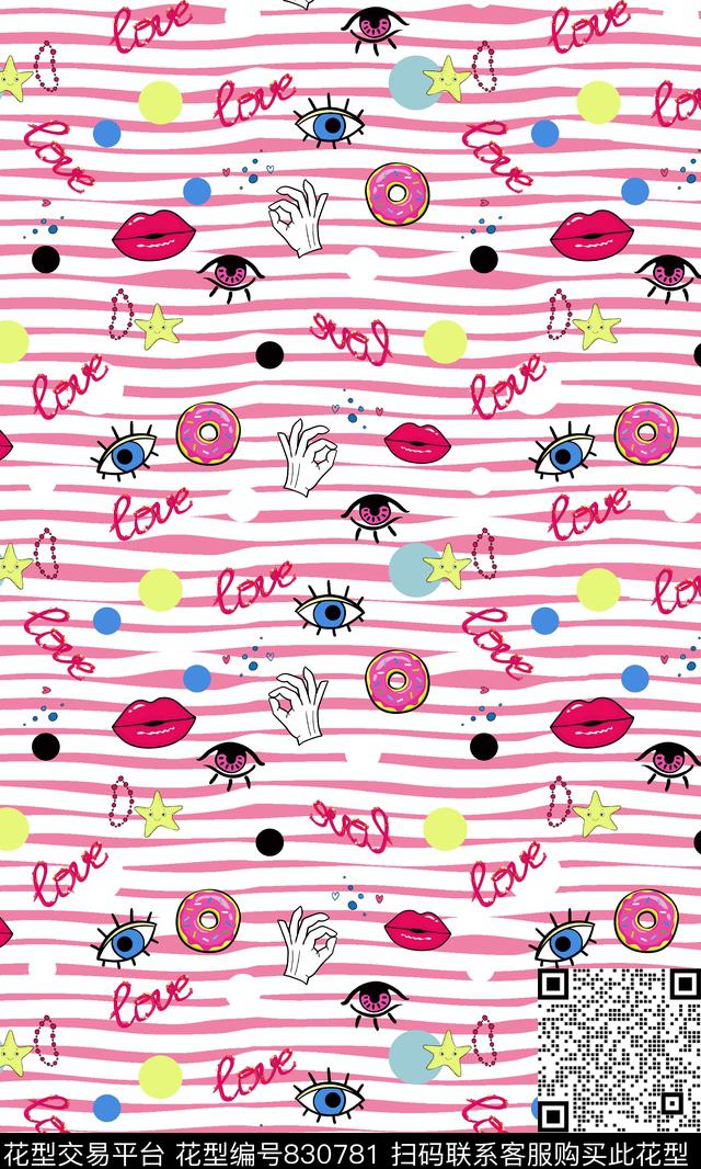 嘴唇眼睛口红传统印花华亿平台下载（图片编号: 830781） - 瓦栏（Walan）