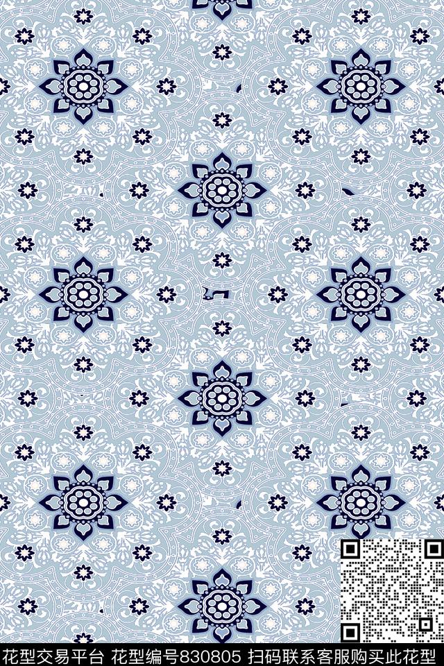 抽象花朵几何传统印花华亿平台下载（图片编号: 830805） - 瓦栏（Walan）