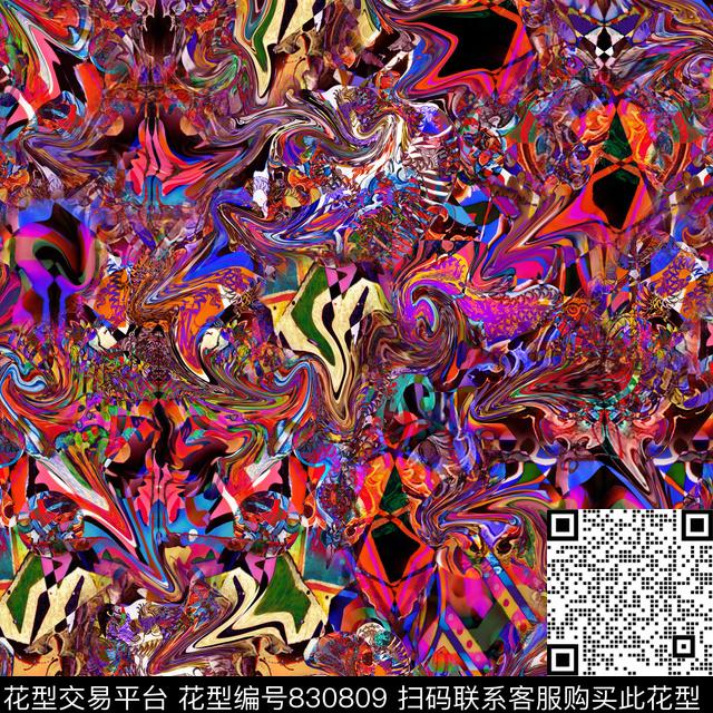 抽象彩色炫彩数码印花华亿平台下载（图片编号: 830809） - 瓦栏（Walan）