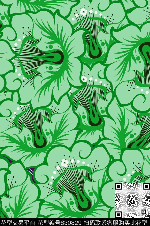 大花花朵花卉传统印花华亿平台下载（图片编号: 830829） - 瓦栏（Walan）