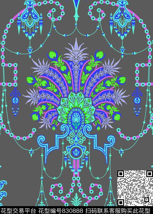 大马士革民族新古典传统印花华亿平台下载（图片编号: 830888） - 瓦栏（Walan）