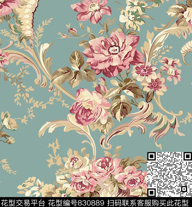 新古典宫廷花朵传统印花华亿平台下载（图片编号: 830889） - 瓦栏（Walan）