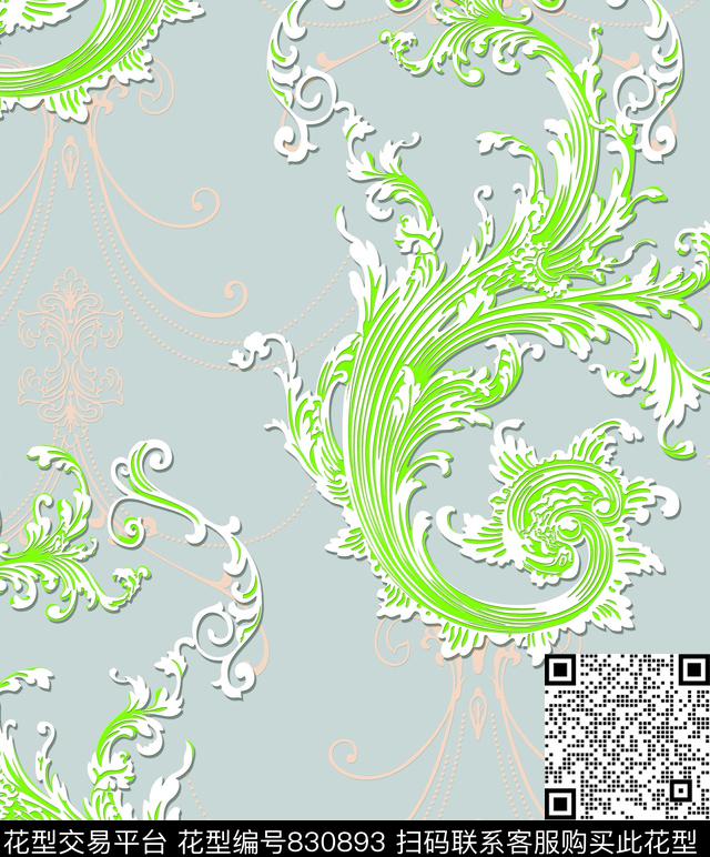 大花凤尾花、花朵花卉数码印花华亿平台下载（图片编号: 830893） - 瓦栏（Walan）