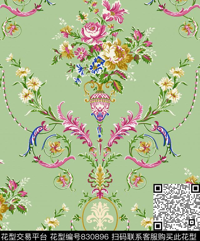 大马士革花朵花卉传统印花华亿平台下载（图片编号: 830896） - 瓦栏（Walan）