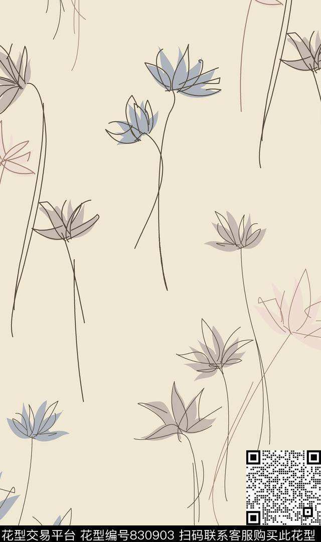 小碎花现代花卉数码印花华亿平台下载（图片编号: 830903） - 瓦栏（Walan）