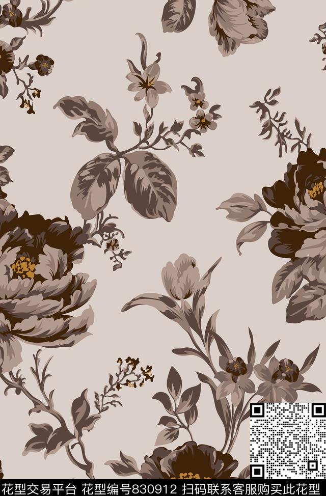 大花牡丹花卉、传统印花华亿平台下载（图片编号: 830912） - 瓦栏（Walan）