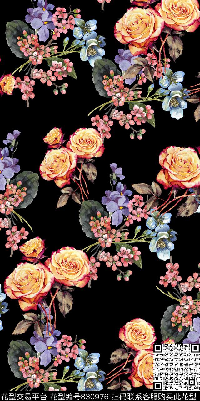 玫瑰花朵花卉数码印花华亿平台下载（图片编号: 830976） - 瓦栏（Walan）