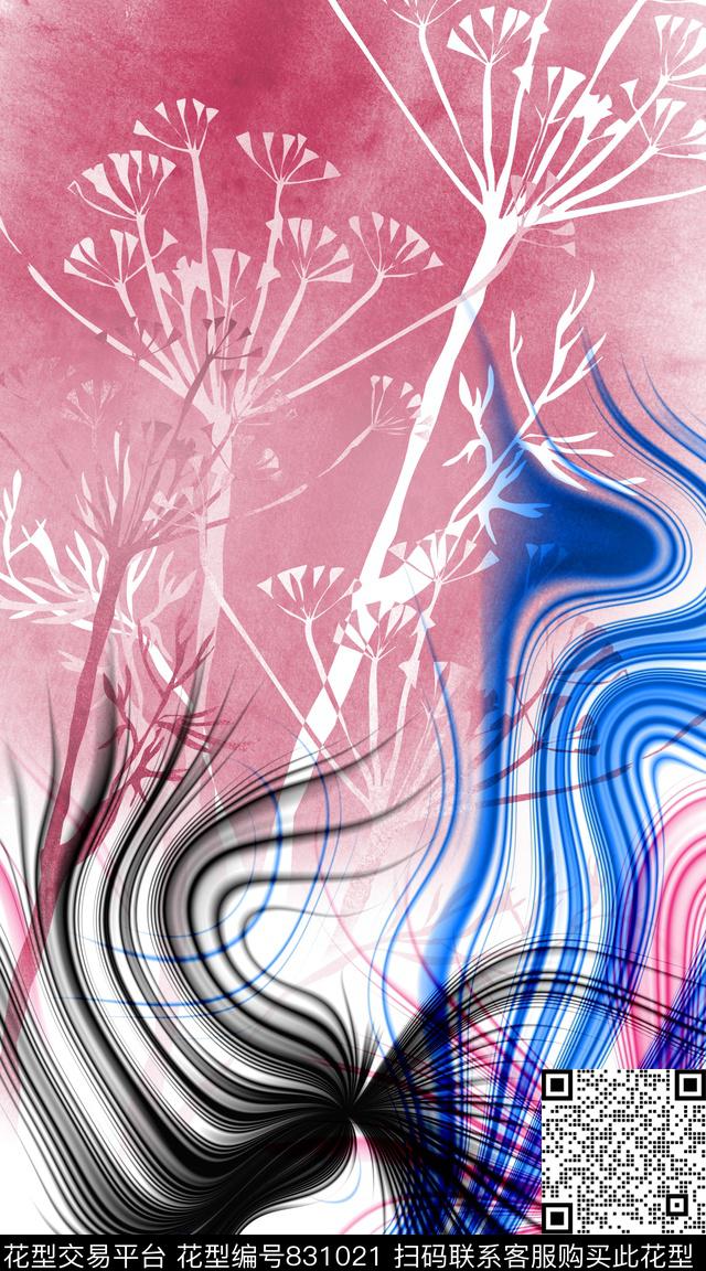 抽象纹路蒲公英色块剪影数码印花华亿平台下载（图片编号: 831021） - 瓦栏（Walan）