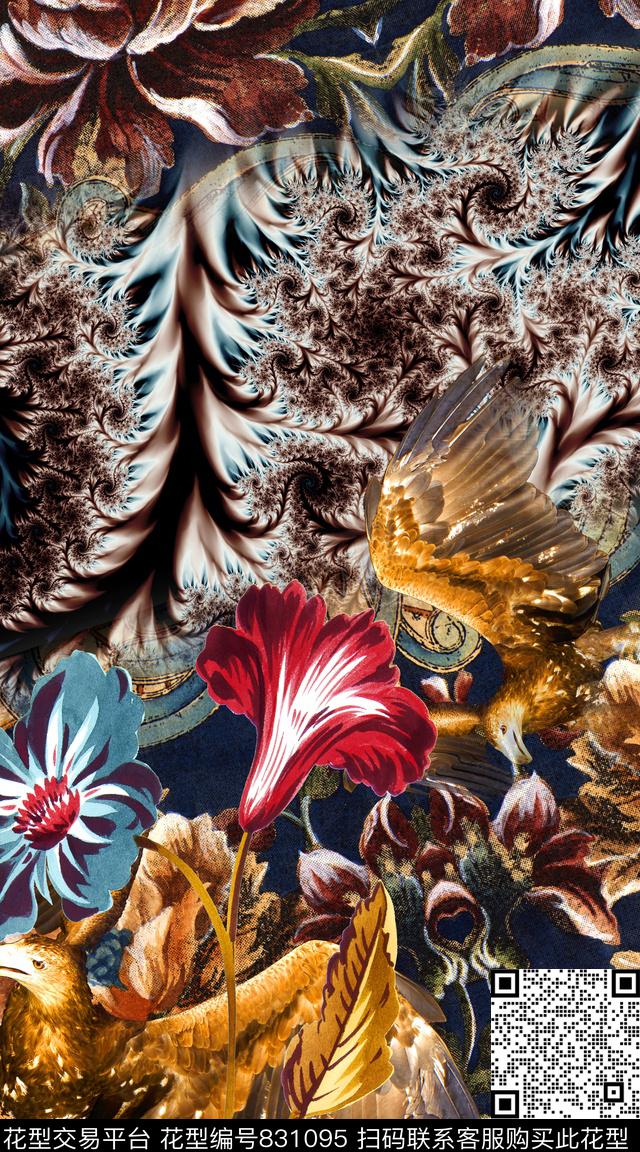 卷草纹波西米亚民族风数码印花华亿平台下载（图片编号: 831095） - 瓦栏（Walan）