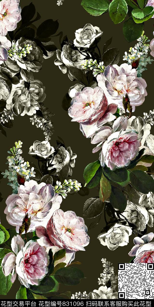 花卉抽象创意数码印花华亿平台下载（图片编号: 831096） - 瓦栏（Walan）