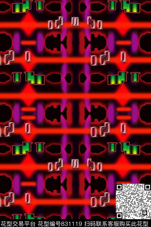 线条拼贴时尚女装T恤外套数码印花华亿平台下载（图片编号: 831119） - 瓦栏（Walan）