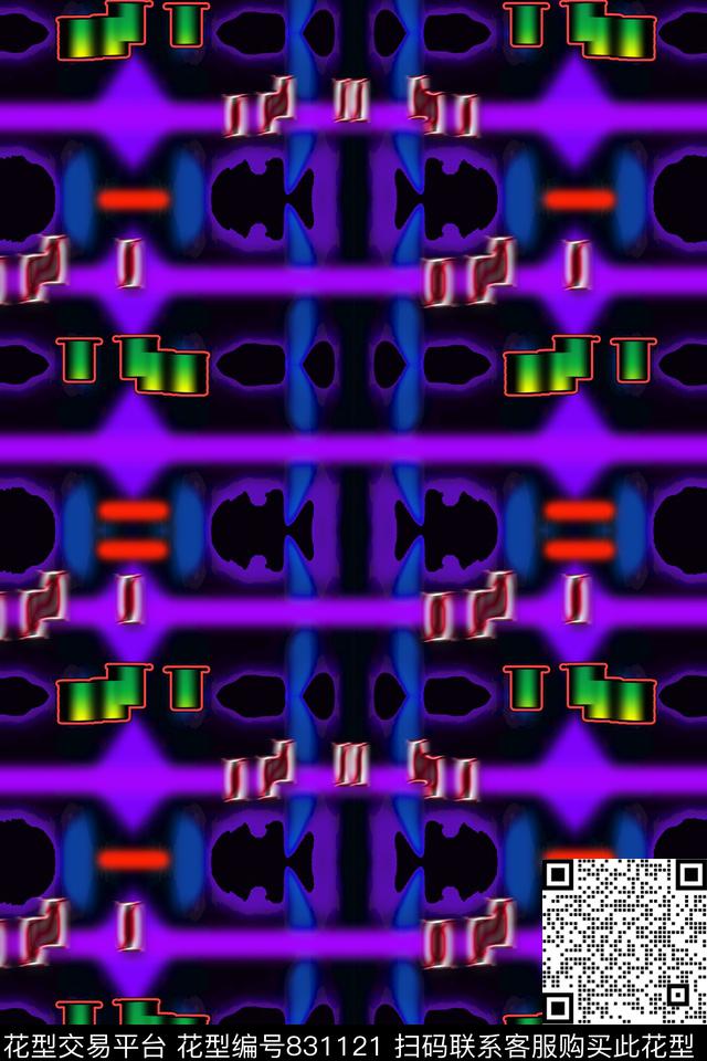 线条拼贴时尚女装T恤外套数码印花华亿平台下载（图片编号: 831121） - 瓦栏（Walan）