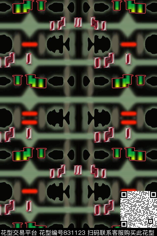 线条拼贴时尚女装T恤外套数码印花华亿平台下载（图片编号: 831123） - 瓦栏（Walan）