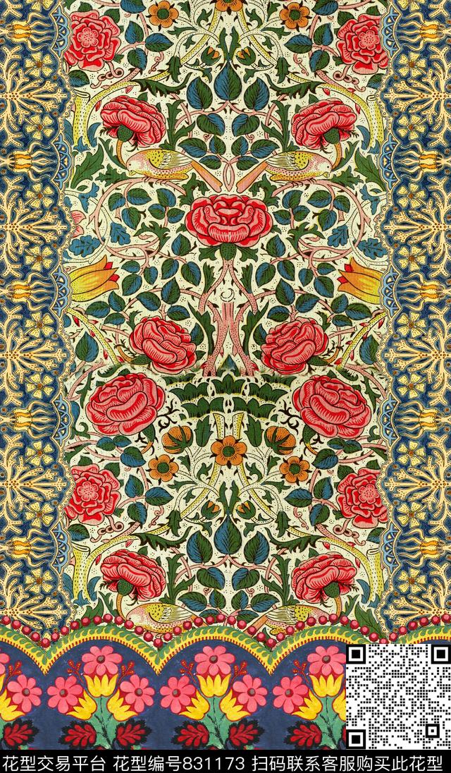 民族风花卉花鸟数码印花华亿平台下载（图片编号: 831173） - 瓦栏（Walan）