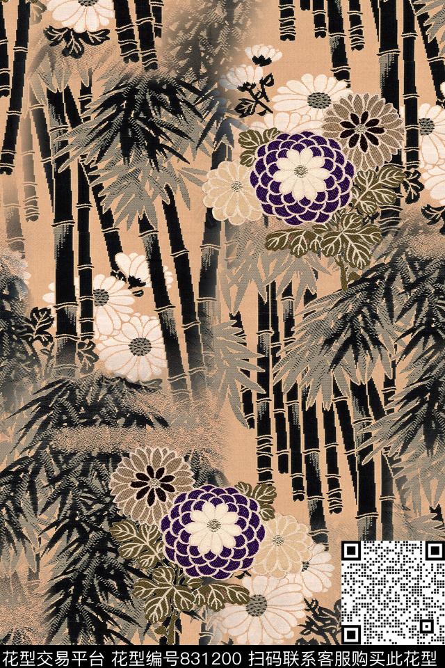 休闲手绘竹林数码印花华亿平台下载（图片编号: 831200） - 瓦栏（Walan）