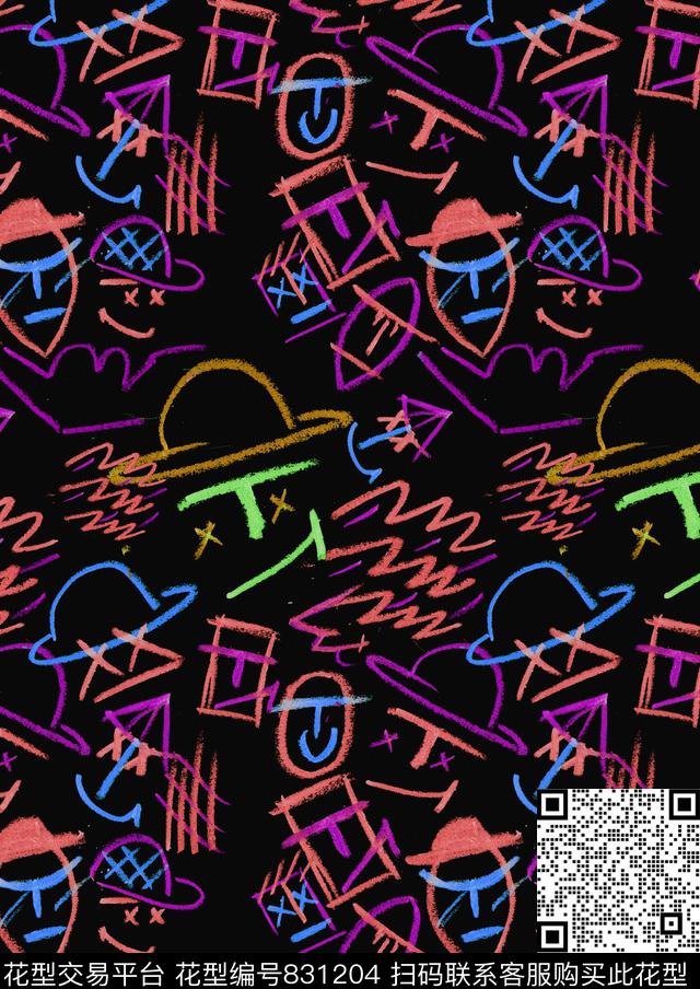 嘴唇趣味手绘传统印花华亿平台下载（图片编号: 831204） - 瓦栏（Walan）