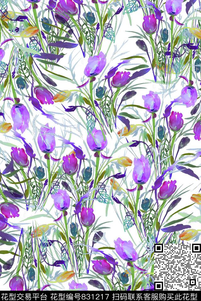 大花花朵花卉数码印花华亿平台下载（图片编号: 831217） - 瓦栏（Walan）