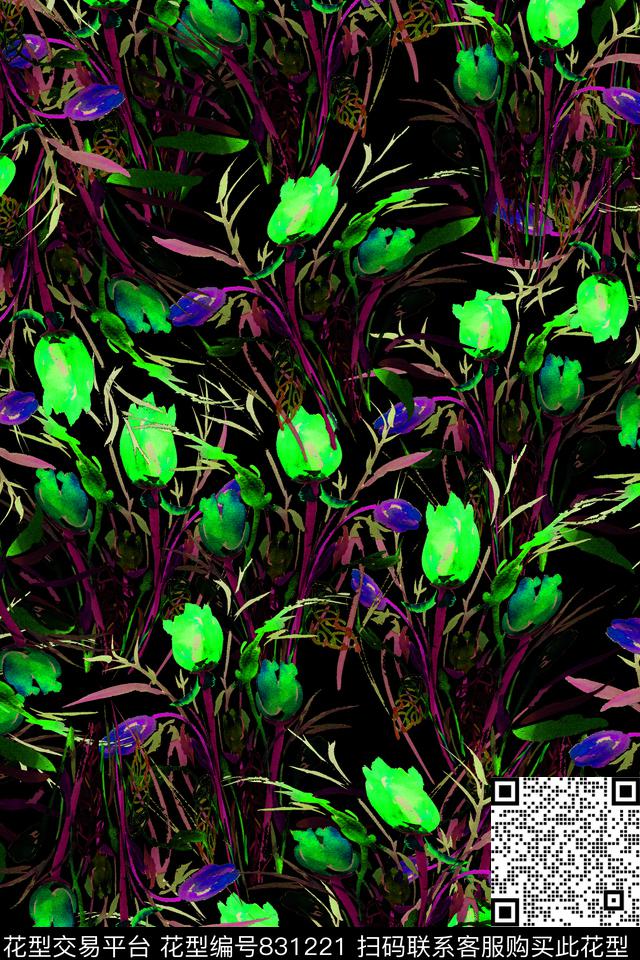 大花花朵花卉数码印花华亿平台下载（图片编号: 831221） - 瓦栏（Walan）