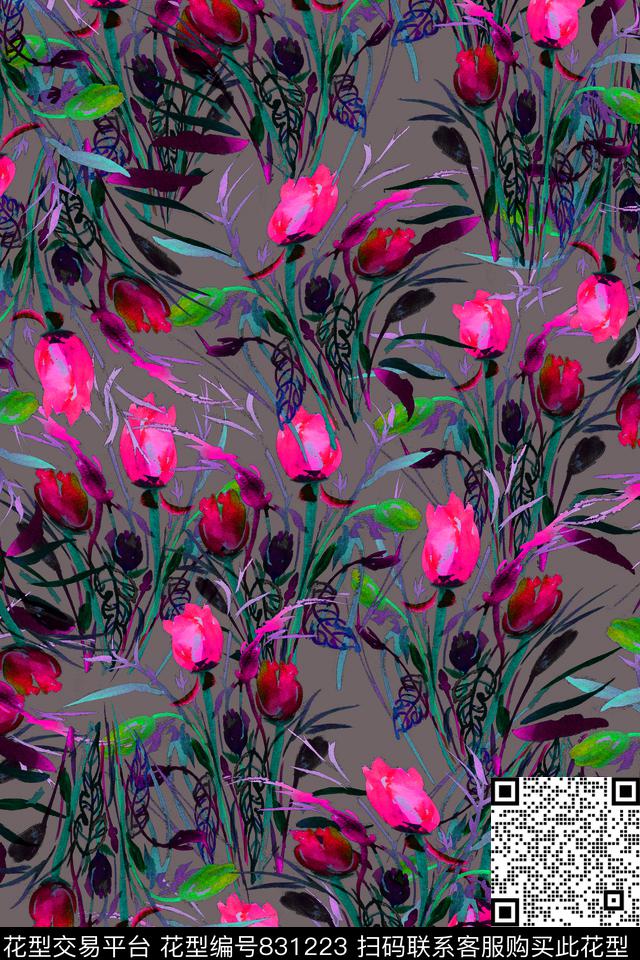大花花朵花卉数码印花华亿平台下载（图片编号: 831223） - 瓦栏（Walan）
