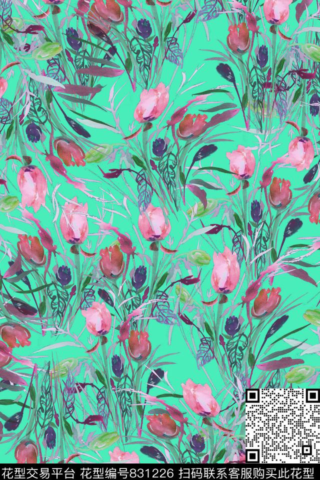大花花朵花卉数码印花华亿平台下载（图片编号: 831226） - 瓦栏（Walan）
