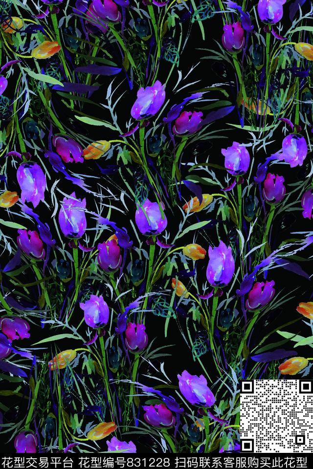 大花花朵花卉数码印花华亿平台下载（图片编号: 831228） - 瓦栏（Walan）