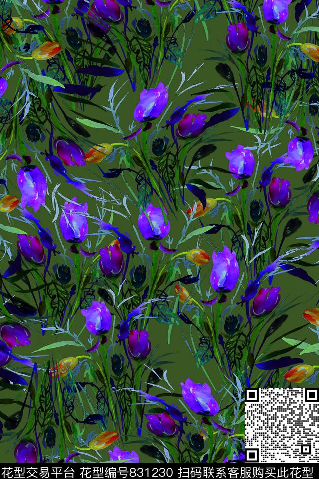 大花花朵花卉数码印花华亿平台下载（图片编号: 831230） - 瓦栏（Walan）