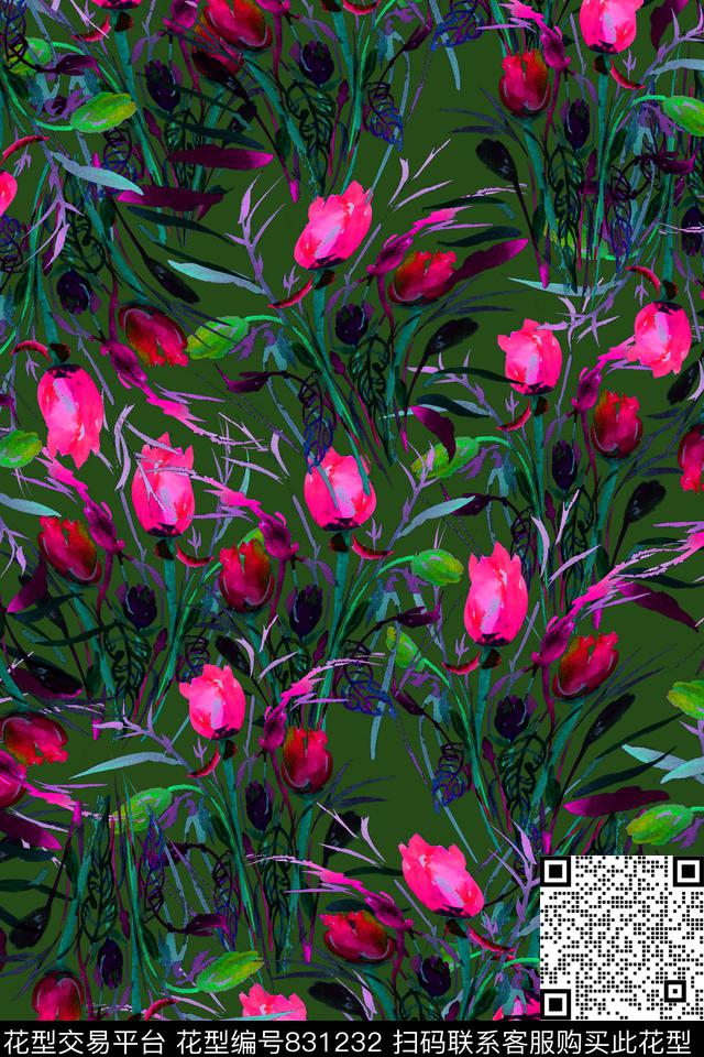 大花花朵花卉数码印花华亿平台下载（图片编号: 831232） - 瓦栏（Walan）