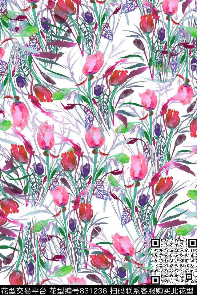 大花花朵花卉数码印花华亿平台下载（图片编号: 831236） - 瓦栏（Walan）