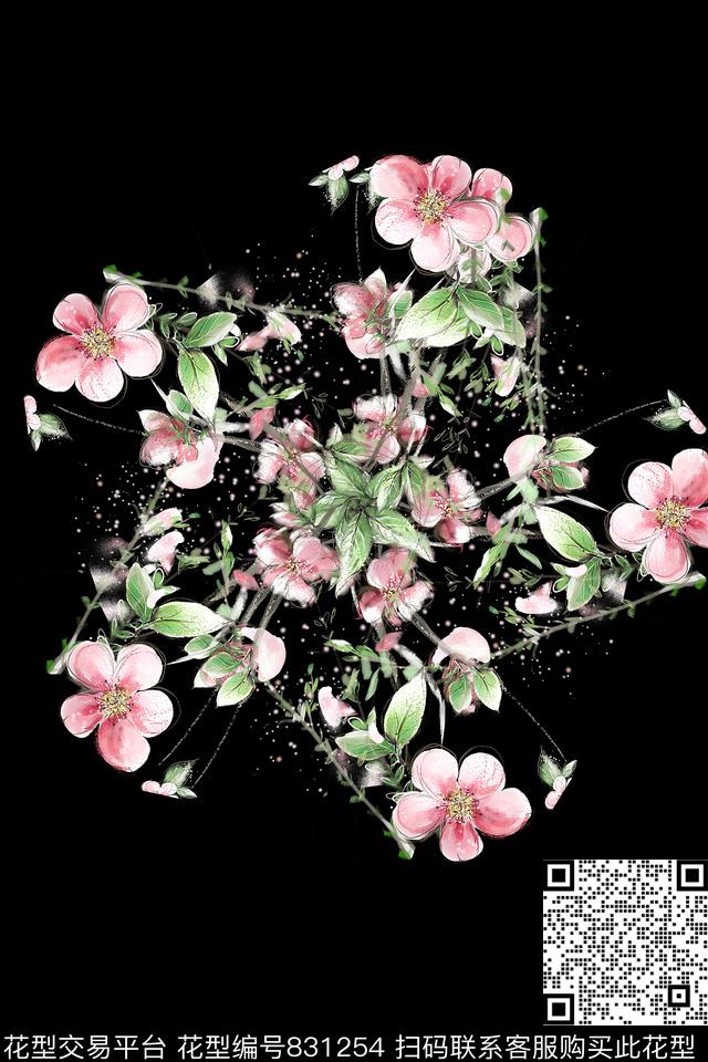 T恤定位桃花数码印花华亿平台下载（图片编号: 831254） - 瓦栏（Walan）