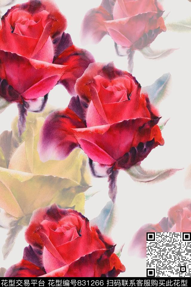 花卉玫瑰花朵数码印花华亿平台下载（图片编号: 831266） - 瓦栏（Walan）