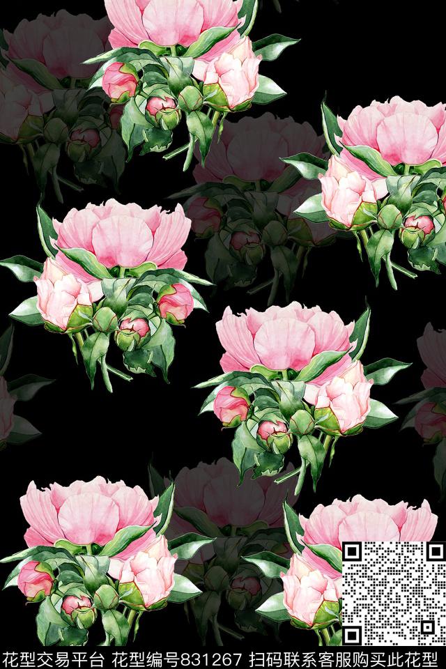 花卉牡丹花朵数码印花华亿平台下载（图片编号: 831267） - 瓦栏（Walan）