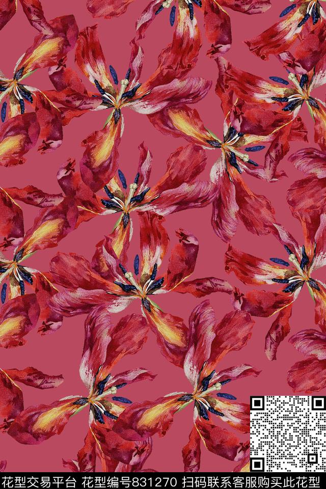 花卉乱花花朵数码印花华亿平台下载（图片编号: 831270） - 瓦栏（Walan）