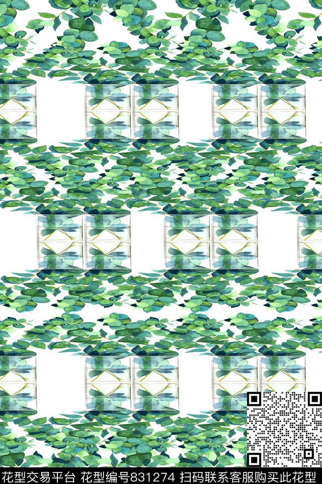 趣味叶子条纹数码印花华亿平台下载（图片编号: 831274） - 瓦栏（Walan）