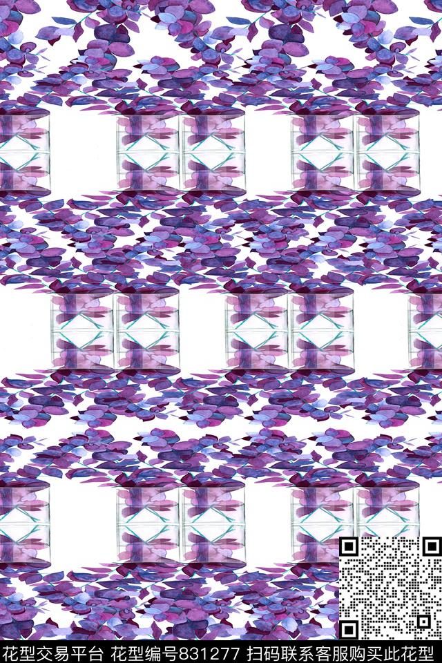 趣味叶子条纹数码印花华亿平台下载（图片编号: 831277） - 瓦栏（Walan）