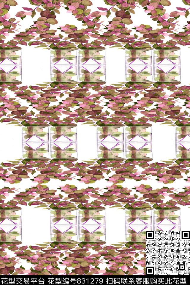 趣味叶子条纹数码印花华亿平台下载（图片编号: 831279） - 瓦栏（Walan）
