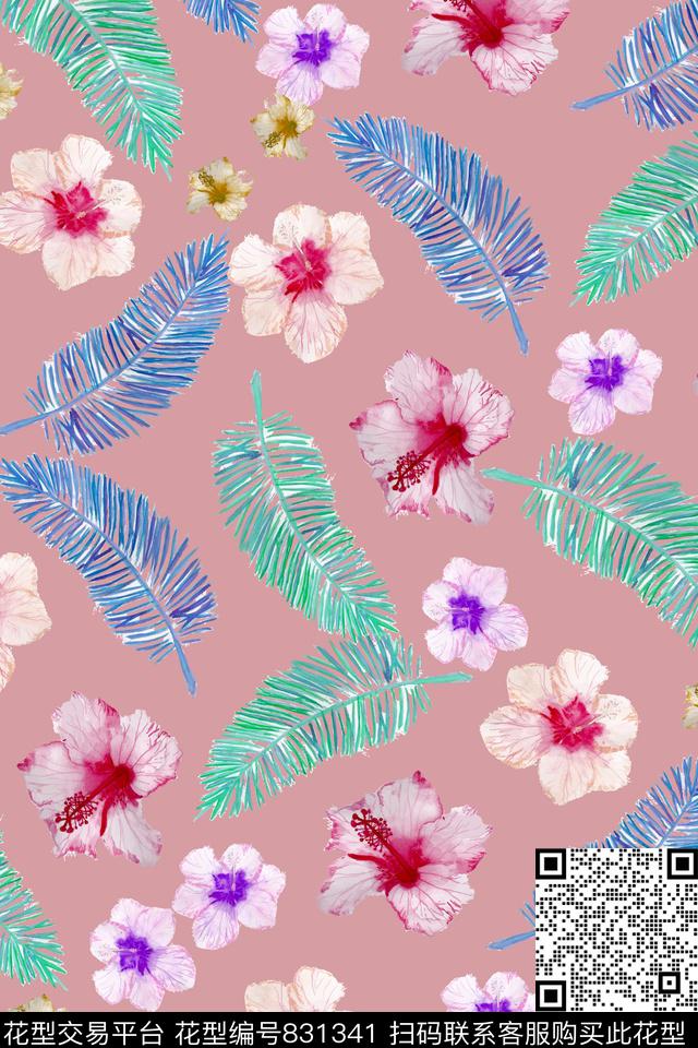 花朵花卉叶子数码印花华亿平台下载（图片编号: 831341） - 瓦栏（Walan）